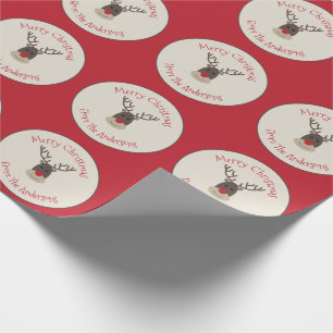 Papier Cadeau Joyeux Noël Rudolph Reindeer enveloppement cadeau