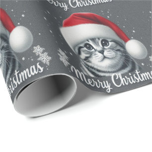 Papier Cadeau Joyeux Noël Scottish Pold Cat, Xmas Père Noël Cat