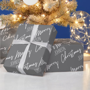 Papier Cadeau Joyeux Noël Script du nom Nordic Cousy Grey