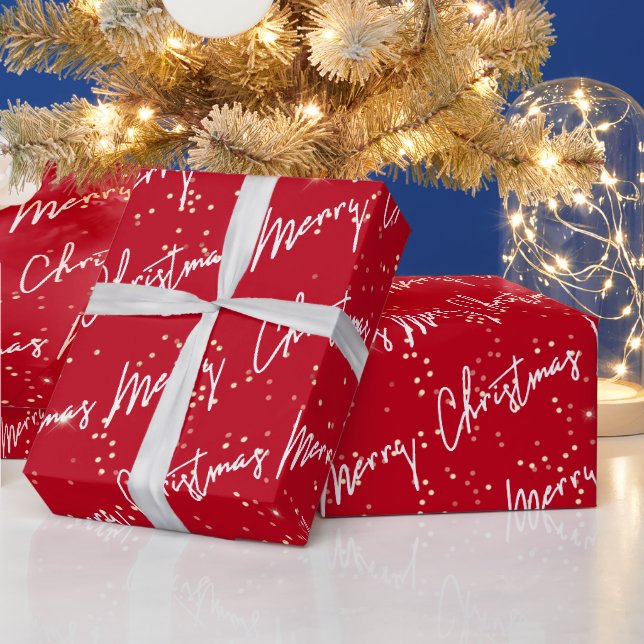 Papier Cadeau Joyeux Noël Script Rouge Blanc Gold Confetti (Vacances)