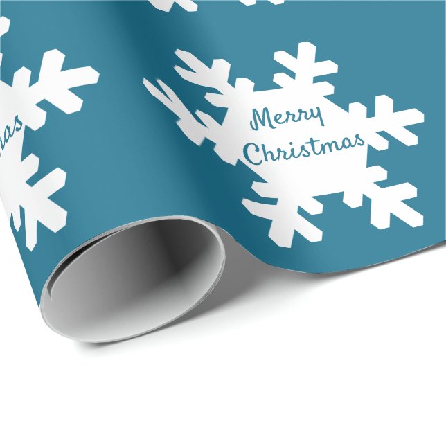Papier Cadeau Joyeux Noël Snowflake Motif Bleu Blanc 2022 (Coin rond)