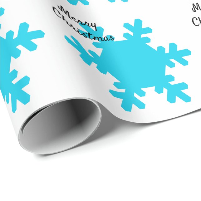 Papier Cadeau Joyeux Noël Snowflake Motifs Bleu Blanc (Coin rond)