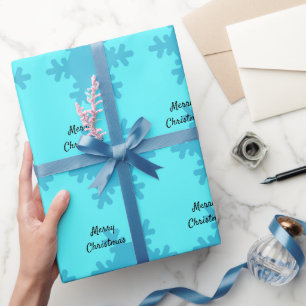 Papier Cadeau Joyeux Noël Snowflakes Motif Océan Turquoise Bleu