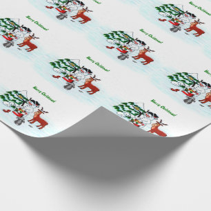 Papier Cadeau Joyeux Noël! Snowman avec ses amis