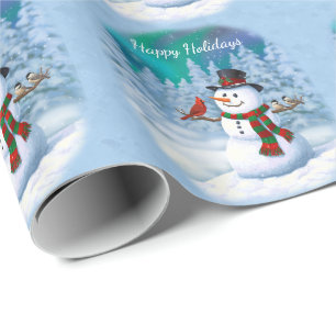 Papier Cadeau Joyeux Noël Snowman & Birds Winter Scene