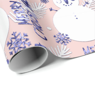 Papier Cadeau Joyeux Noël Snowman Café Mug Marine Blanc rose