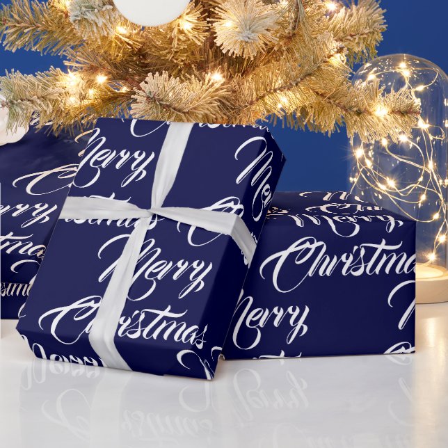 Papier Cadeau Joyeux Noël sombre marine script personnalisé élég (Vacances)