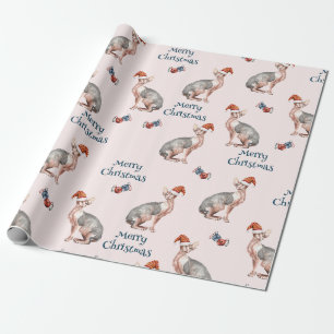 Papier Cadeau Joyeux Noël Sphynx Chat sans cheveux Santa Hat