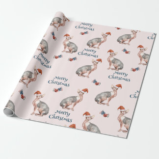 Papier Cadeau Joyeux Noël Sphynx Chat sans cheveux Santa Hat