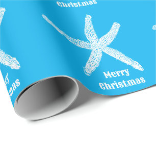 Papier Cadeau Joyeux Noël Starfish Blue Beach Couleur personnali