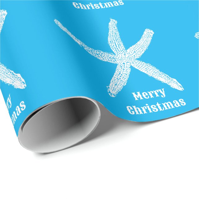 Papier Cadeau Joyeux Noël Starfish Blue Beach Couleur personnali (Coin rond)