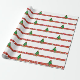Papier Cadeau Joyeux Noël Texte et Arbre moderne Vacances