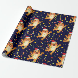 Papier Cadeau Joyeux Noël Tiger Père Noël papier enveloppant