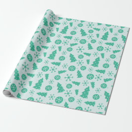 Papier Cadeau Joyeux Noël Turquoise et ornements