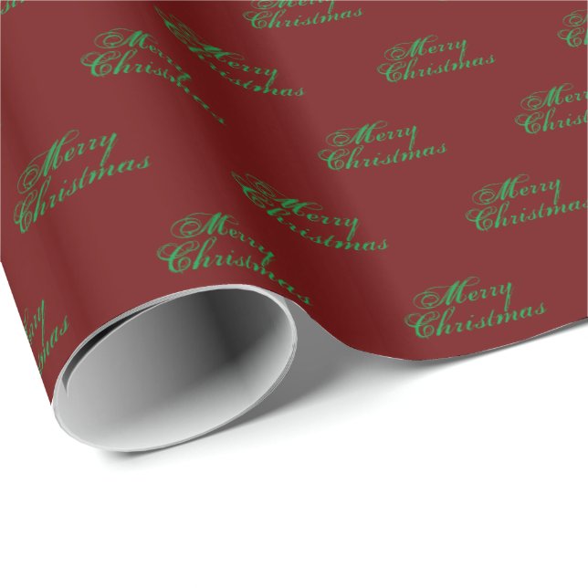 Papier Cadeau Joyeux Noël vert bordeaux script maroon mignon (Coin rond)
