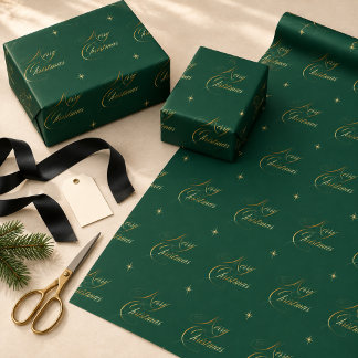 Papier Cadeau Joyeux Noël vert foncé élégant or