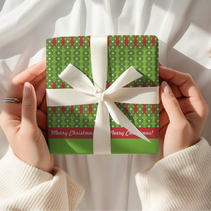 Papier Cadeau Joyeux Noël Vert rouge rétro