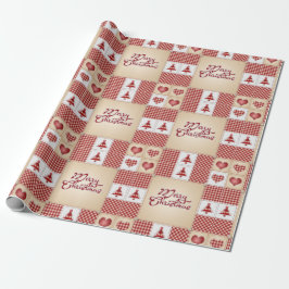 Papier Cadeau Joyeux Noël Vintage Country Quilt Motif