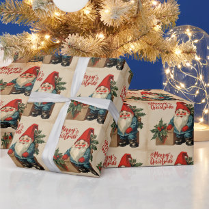 Papier Cadeau Joyeux Noël Vintage Gnome