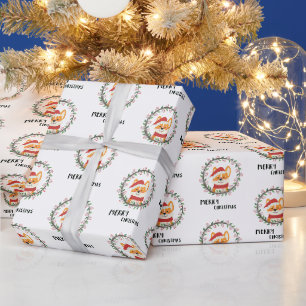 Papier Cadeau Joyeux Noël Wreath Père Noël Puppy Fun Happy