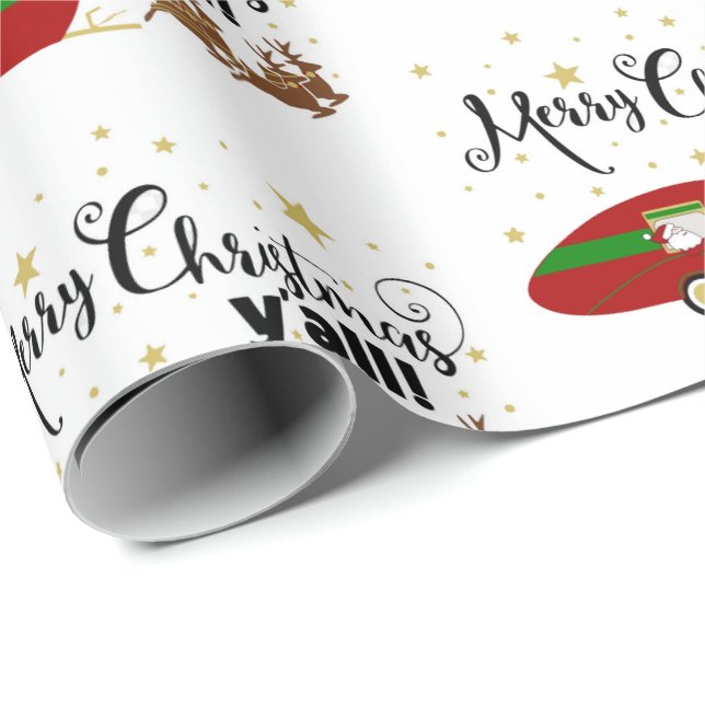 Papier Cadeau Joyeux Noël Y'All Père Noël Camper Holiday (Coin rond)