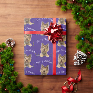 Papier Cadeau Joyeux Noël Yorkshire Terrier sur violet