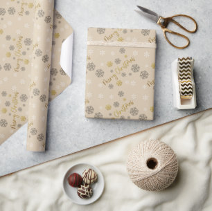 Papier Cadeau Joyeux NoëlFlocons de neige dorés élégants