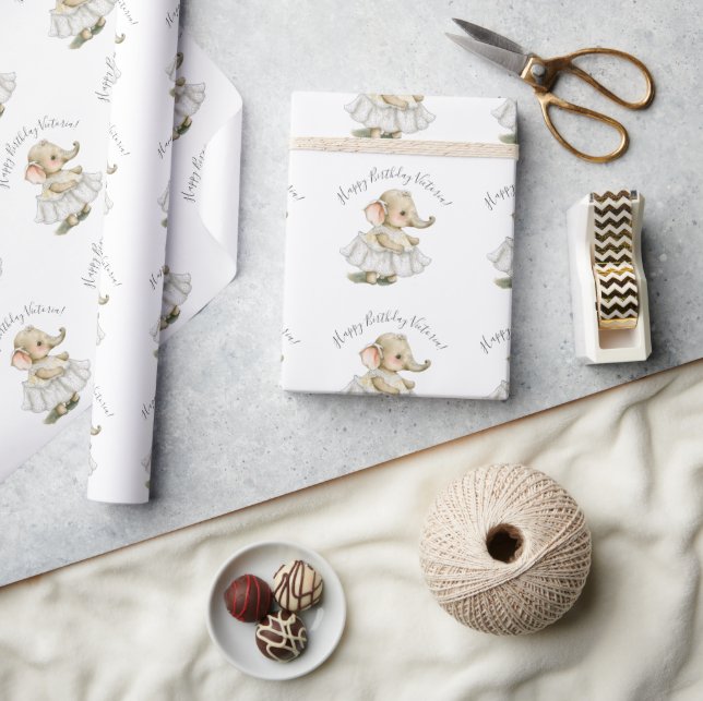 Papier Cadeau Joyeux nom anniversaire Elephant Personnalisé (Artisanat)