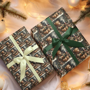 Papier Cadeau Joyeux Nounours de Noël Déposer Carrelé