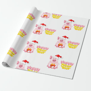 Papier Cadeau joyeux nouvel an santa claus noël cochon
