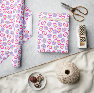 Papier Cadeau Joyeux Oeuf Pâques Rose Violet Floral