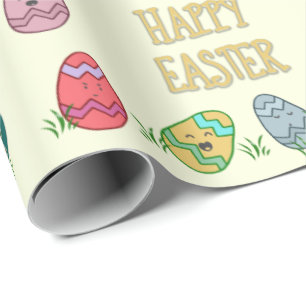 Papier Cadeau Joyeux OEufs de Pâques aux visages