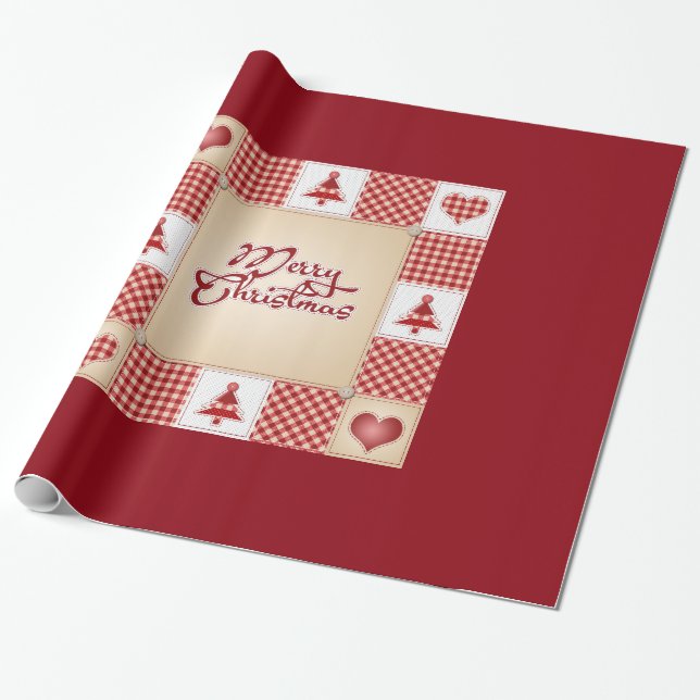 Papier Cadeau Joyeux ornement de Noël élégant en rouge (Déroulé)