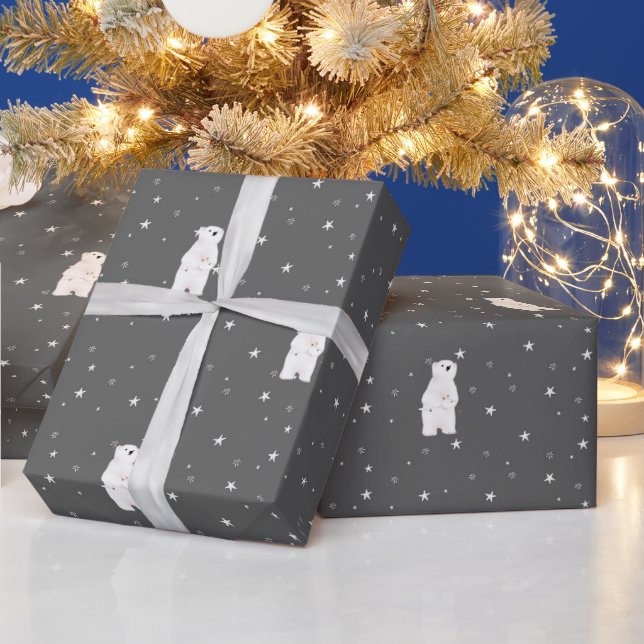 Papier Cadeau Joyeux Ours Polaire De Noël Sur Les Étoiles (Vacances)