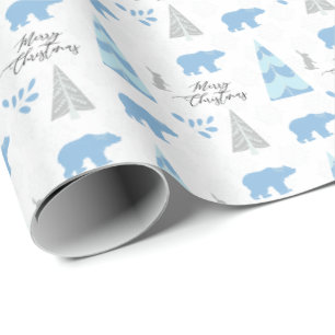 Papier Cadeau Joyeux ours polaires de Noël arbres hiver blanc