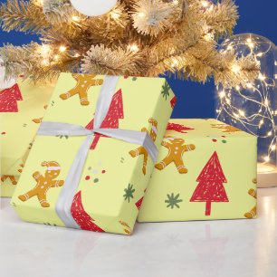Papier Cadeau Joyeux pain d'épices père Noël Snowflake Xmas patt