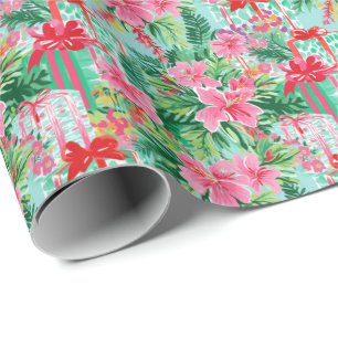 Papier Cadeau Joyeux Palm Beach Cadres de Noël Aquarelle