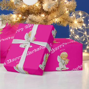 Papier Cadeau Joyeux papier à envelopper Noël Bébé Ange rose
