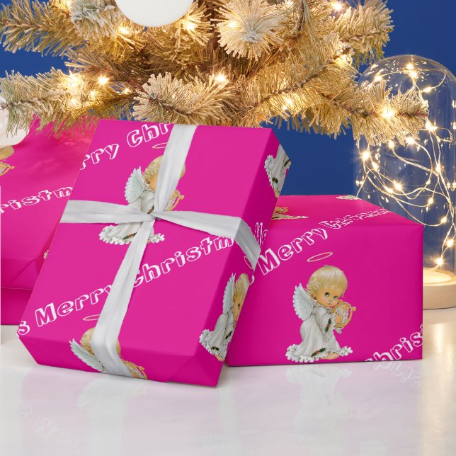 Papier Cadeau Joyeux papier à envelopper Noël Bébé Ange rose (Vacances)