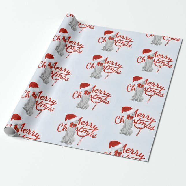 PAPIER CADEAU JOYEUX PAPIER D'EMBALLAGE DE NOËL WEIMARANER (Déroulé)