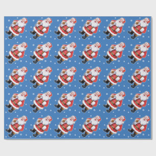Papier Cadeau Joyeux papier d'emballage Père Noël en bleu