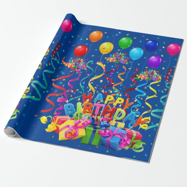 Papier Cadeau Joyeux papier d'enveloppement d'anniversaire (Déroulé)