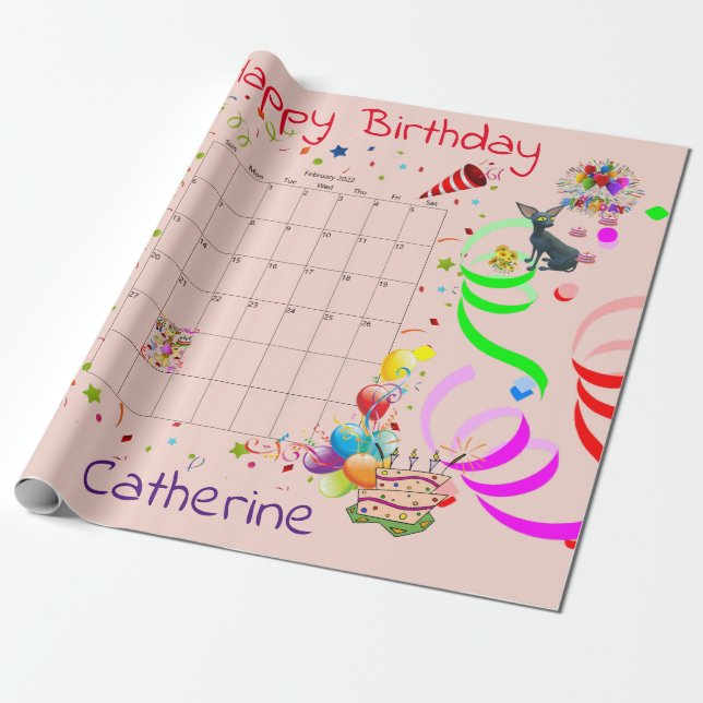 Papier Cadeau Joyeux papier d'enveloppement d'anniversaire Févri (Déroulé)