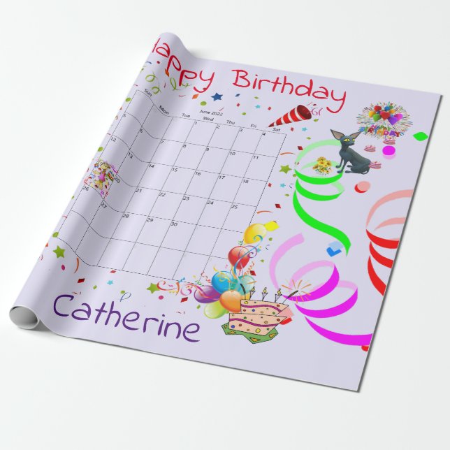 Papier Cadeau Joyeux papier d'enveloppement d'anniversaire juin  (Déroulé)