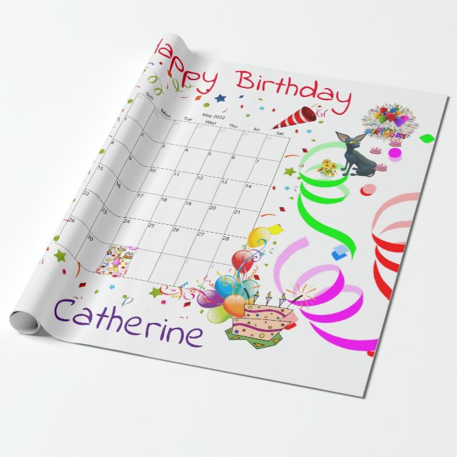 Papier Cadeau Joyeux papier d'enveloppement d'anniversaire mai 2 (Déroulé)