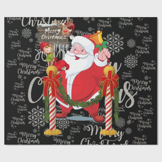 Papier Cadeau Joyeux papier d'enveloppement de Noël Elf Père Noë (Plat)
