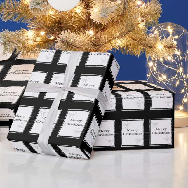 Papier Cadeau Joyeux papier d'enveloppement de Noël noir et blan (Vacances)