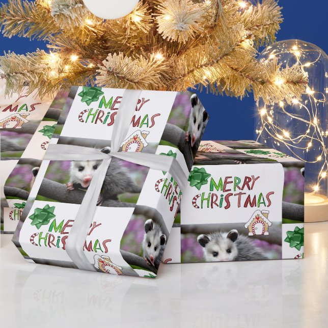 Papier Cadeau Joyeux papier d'enveloppement de Noël Opossum (Vacances)