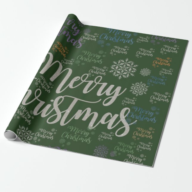 Papier Cadeau Joyeux papier d'enveloppement de Noël vert (Déroulé)