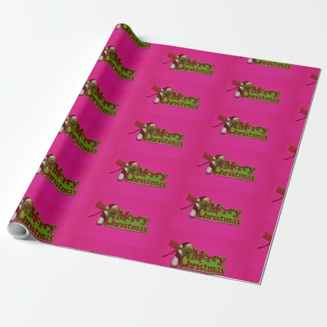 Papier Cadeau Joyeux papier d'enveloppement rose Noël (Déroulé)